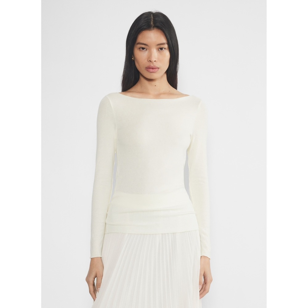 NWT Aritzia Wilfred Hayworth Boatneck Long Sleeve Top Light Birch Off White L